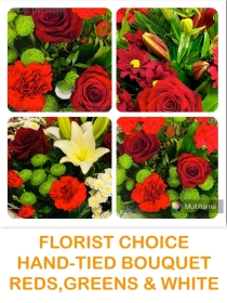 Florist Choice Hand-tied Design in Reds, Greens and Whites 