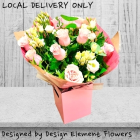 LOCAL Sweet Sensation Pink Roses and White Lizzy Hand-tied Bouquet