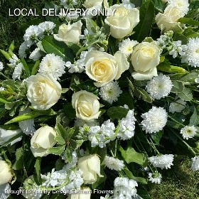 White wax , White Stocks & White Roses Coffin Spray