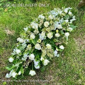 White wax , White Stocks & White Roses Coffin Spray