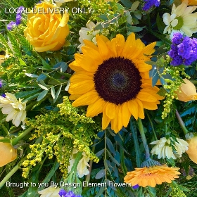 LOCAL Sunflower Yellows & Purple Coffin Spray 