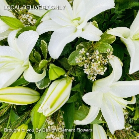 LOCALWhite Oriental Lily & White Wax Flower Coffin Design 