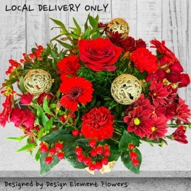 Christmas Red Vase Arrangement of Flowers