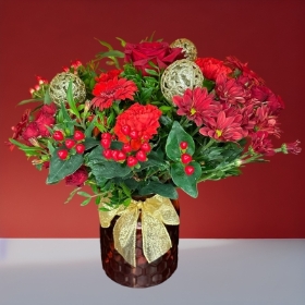 Christmas Red Vase Arrangement of Flowers