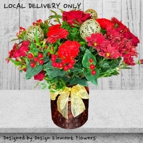 Christmas Red Vase Arrangement of Flowers