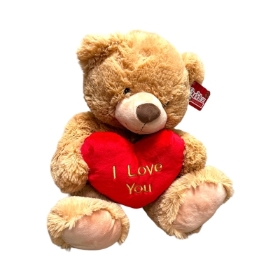 Soft Brown Teddy with Velvety Red Love Heart Size 30cm 