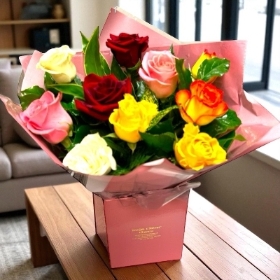 LOCAL Autumn Mixed 10 Roses Hand tied Bouquet