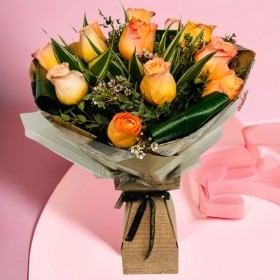 LOCAL Peach Rose and Waxflower Hand-tied 