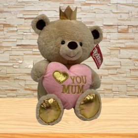 Teddy Bear with Gold Crown and Pink Heart