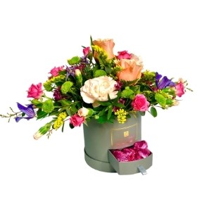Summer Grey Hatbox with Pink Heart Chocolates   