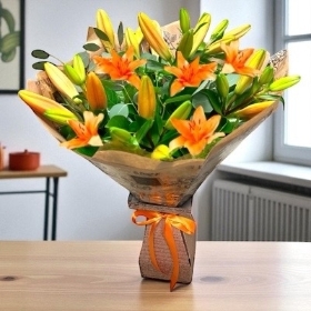 LOCAL Autumn Orange Burst Lily hand-tied Bouquet 