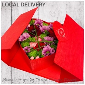 Alice Surprise Red Heart Hatbox in Red and Pink Flowers 