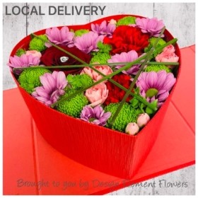 Alice Surprise Red Heart Hatbox in Red and Pink Flowers 