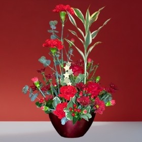 Christmas Modern Red Metallic Container Arrangement 