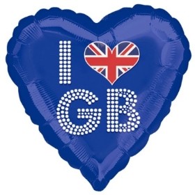 I Love GB Great Britian Foil Balloon Blue 18inch 