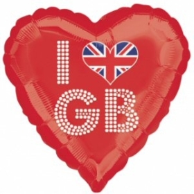 I Love GB Great Britian Foil Balloon Red 18inch 