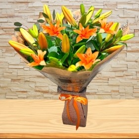 LOCAL Autumn Orange Burst Lily hand-tied Bouquet 