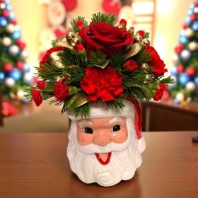 LOCAL Ceramic Santa Face Arrangement 