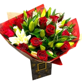 Local Luxury Red Rose & Lily Hand-tied Bouquet 