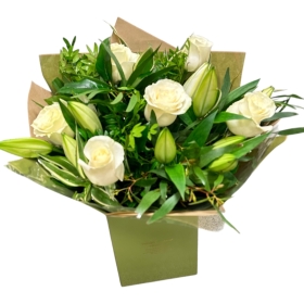 Local Luxury White Rose and White Oriental Lily Hnad tied