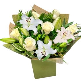 Local Luxury White Rose and White Oriental Lily Hnad tied