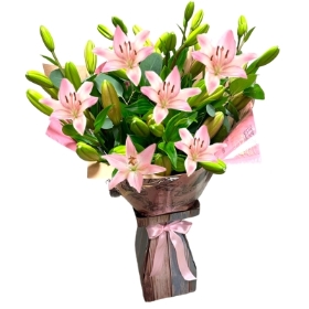 LOCAL Pink Asiatic Lily Handtied Bouquet in Vintage