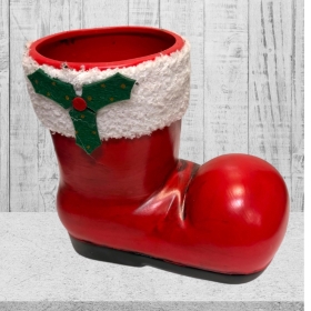 LOCAL Red Boot with Holly and  Fur Arrangement 