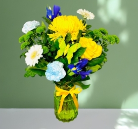 Local Spring Flowers in Lime Green Vase 