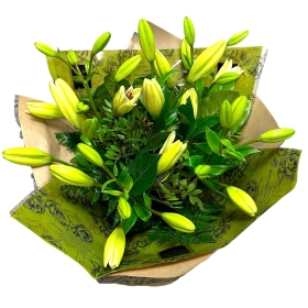 LOCAL White Asiatic Lily Handtied Bouquet in Vintage Box 