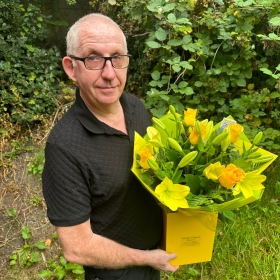 Local Yellow Roses and Yellow Asiatic Lily None Scented hand-tied 