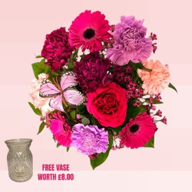 NEW Mothers Floral Small Vase of Flowers with FREE VASE WORTH £8.00