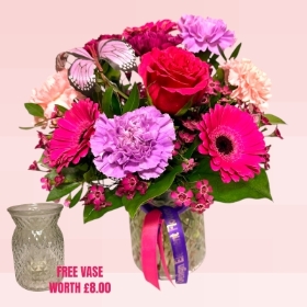 NEW Mothers Floral Small Vase of Flowers with FREE VASE WORTH £8.00