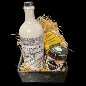Salford Spiced Rum White Bottle 70cl Gift Set with Salford Eccles Cakes & Duerr's Manchester Marmalade