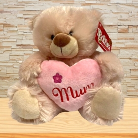 Small Cream Teddy With Pink Hear with Mum
