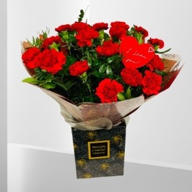 Valentines I LOVE YOU Red Carnations Hand-tied 