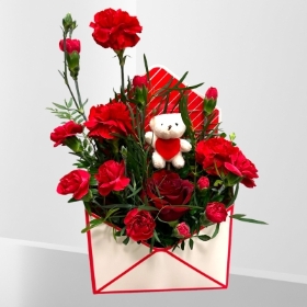 Valentines Small Sweetest Love Arrangement with Teddy Pick