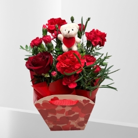 Valentines Smalll Sweetest Love Arrangement with Small Teddy Bear Pick 